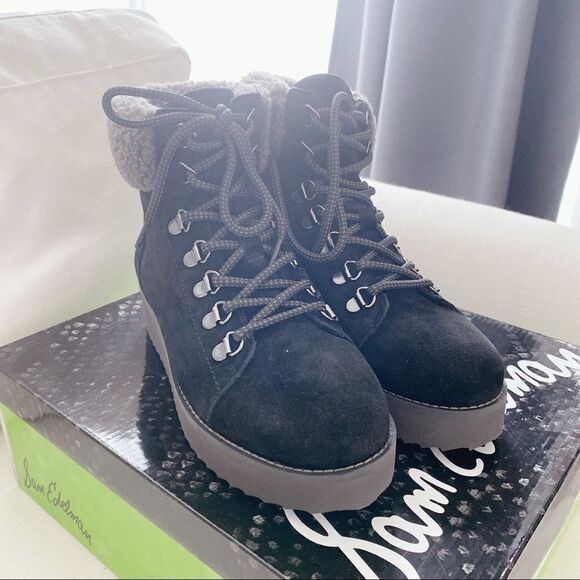 Sam Edelman Suede Lace Up Franc Ankle Boots Black - Picture 11 of 12